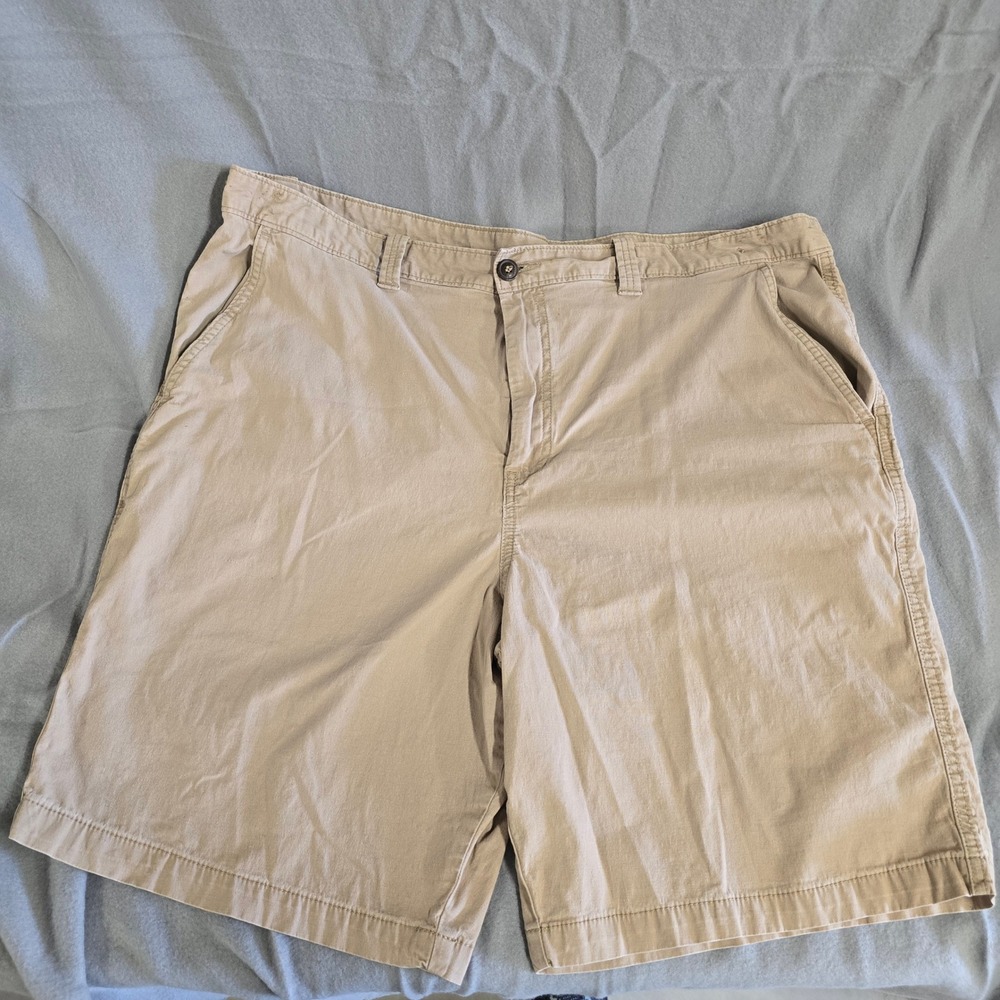 Magellan Outdoors Mens 42W Chino Shorts Tan Khaki Flat Front Cotton Casual